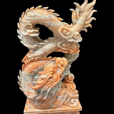 Carved Marble Stone Dragon (2 Ft Tall)