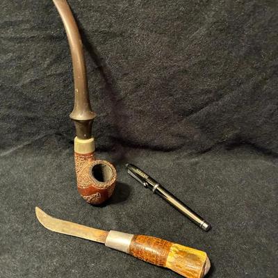 Wellington Pipe, Hagerty Ballpoint Pen And Horn Handle Letter Opener 