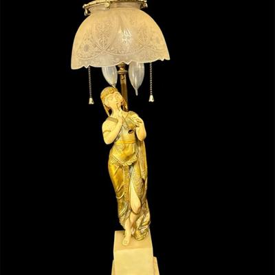 Art Deco Alabaster Figural Table Lamp
