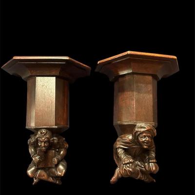 Hand Carved Walnut Wall/Bracket Shelves