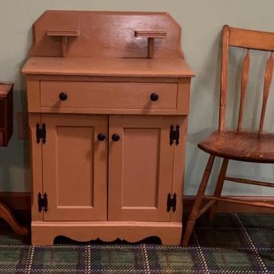 Vintage Washstandand Sewing Table with Wooden Spindle Chair