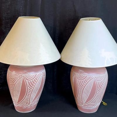 Pair Of Table Lamps - Whitewashed Terracotta Style