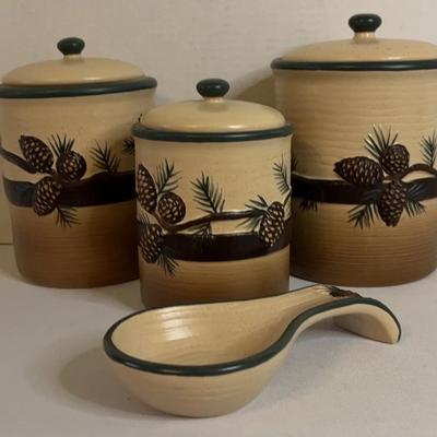 Expression  Pine Cone Lodge Canisters and Spoon Rest