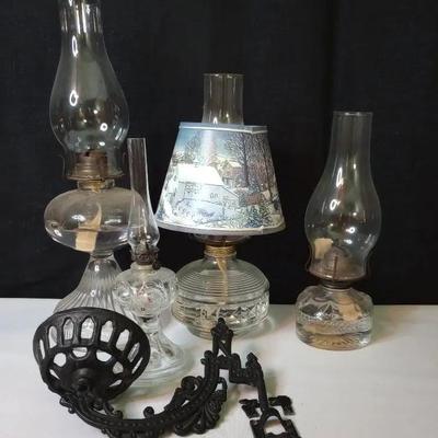 Vintage Oil Lamps & Cast Iron Wall Mount