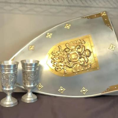 Decorative Medieval Steel Shield & Knights Chalice Goblets