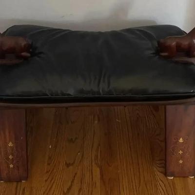Vintage Dark Wood Horse Saddle-Style Stool