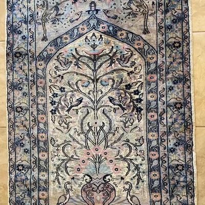 Silk Rug with Birds & Floral Motif – 38" x 63"