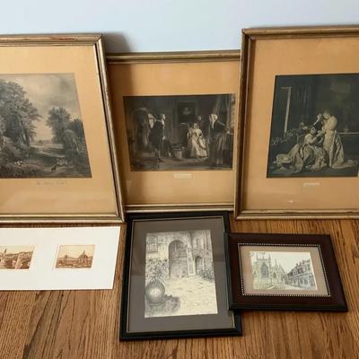 Collection of Vintage Framed Art Prints & Italian Firenze Etchings