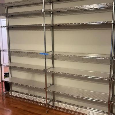 Pair of Uline Metal Shelving Units With Liners