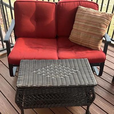 Black Metal Patio Glider & Wicker-Style Storage Table