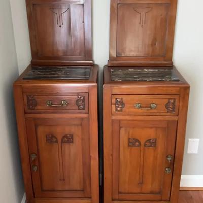 Pair of Wooden Side Cabinets With Marble Tops