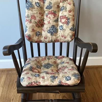 Dark Wood Rocking Chair with Floral Fruit Cushions