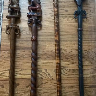 African Tribal Carved Walking Stick Collection, Set of Four