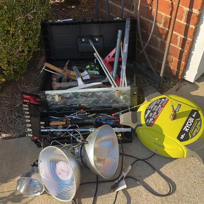 Steel Toolbox with Hand Tools, Shop Lights & Ryobi 16" Surface Cleaner