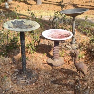 3 Bird Baths And A Rustic Bird