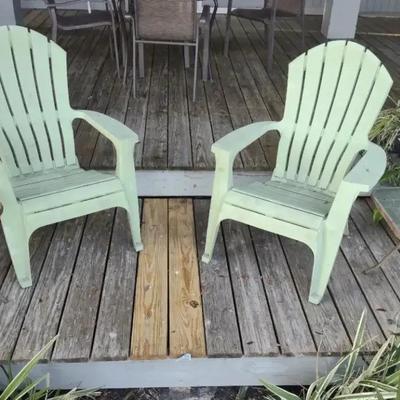 Two Poly Deck Chairs With Extra Side Tables 