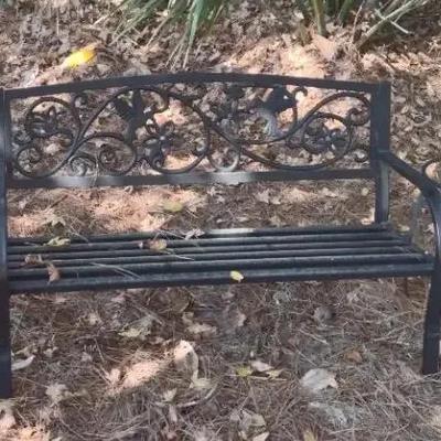 Outdoor Metal Decor Including Bench And Shepherd's Hook