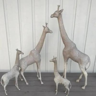 4 Well Weathered Brass Giraffes 