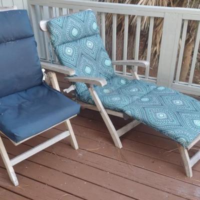 Wood Frame Lounger And Chair With Cushions