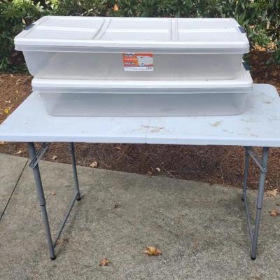 Poly Folding Table And Two Storage Tubs