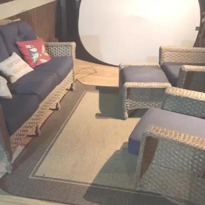 Wicker Look Porch Set, Sofa, Two Chairs, Ottoman And Table++