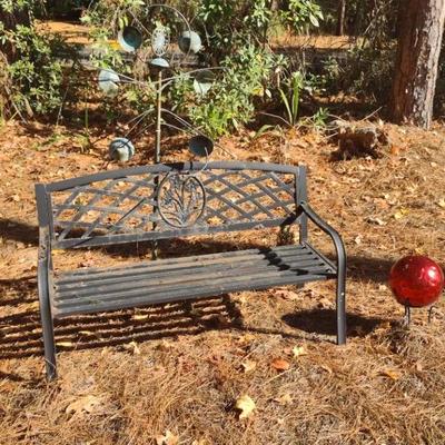 Gazing Globe, Lawn Decor And Rusty Bench