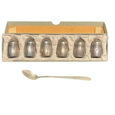 KJ103 Sterling Silver Mini Salt/Pepper Snakers and Sterling Spoon