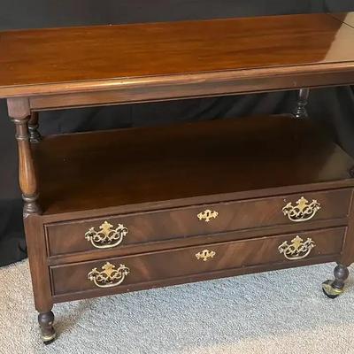 Drexel Mahogany Rolling Server Cart with Brass Hardware