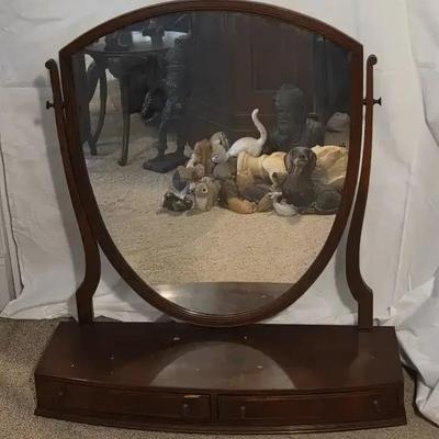 Vintage Wooden Swivel Dresser Mirror with Storage Drawers