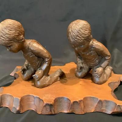 Hand-Carved “Kneeling Children” Sculpture Signed Somerville