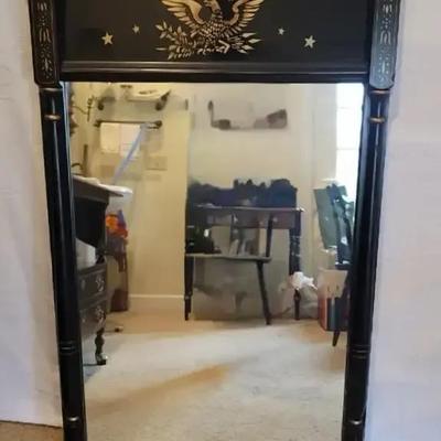Federal-Style Black & Gold Eagle Crest Wall Mirror