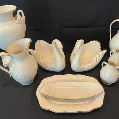 Lenox Ivory Swan Dishes with Matching Vases and Serving Pieces