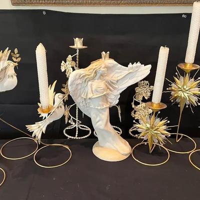 “Angel of Flight” Figurine with Decorative Holiday Candle Holders