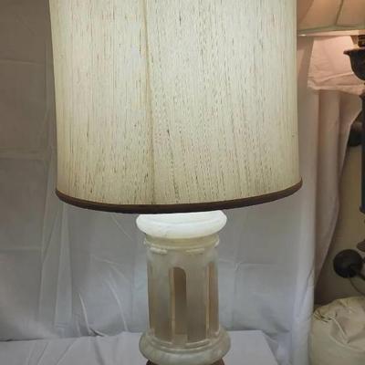 Vintage Alabaster Table Lamp with Tall Drum Shade