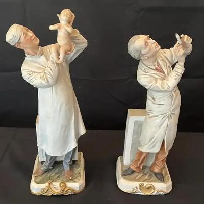 Capodimonte-Style Porcelain Obstetrician and Doctor Figurine Pair