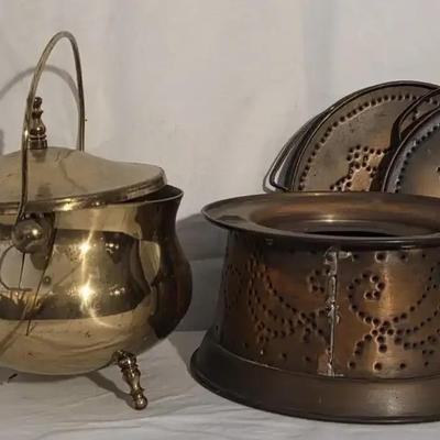 Solid Brass Fireplace Starter & Copper Candle Warmer Set