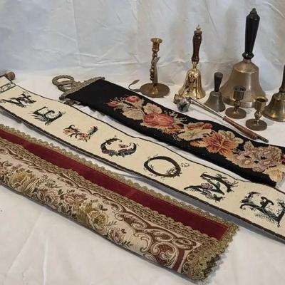 Vintage Bell Pull Tapestries & Brass Hand Bells Collection