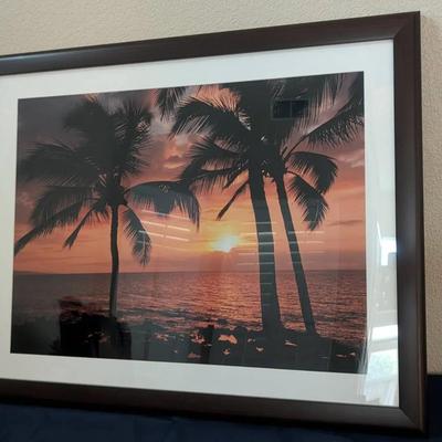 Framed Palm Tree Sunset Picture 40-1/2" x 32-1/2"