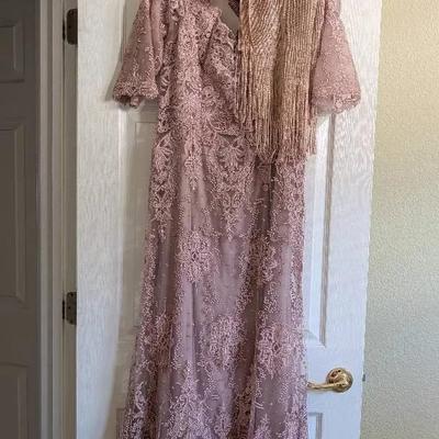 Cameron Blake Mother Of The Bride/Formal Gown - Size 14UK (12US), Two Shawls, & Fascinator Hat