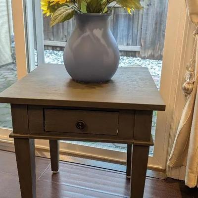 Side Table With Blue Habitat Vase w/Faux Sunflowers 