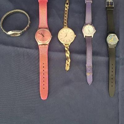 5 Assorted Women's Watches - (Brands like Swatch, Seksy, & Lorus)