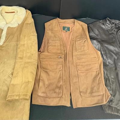 Suede Coat, Orvis Leather Vest And Leather Coat  