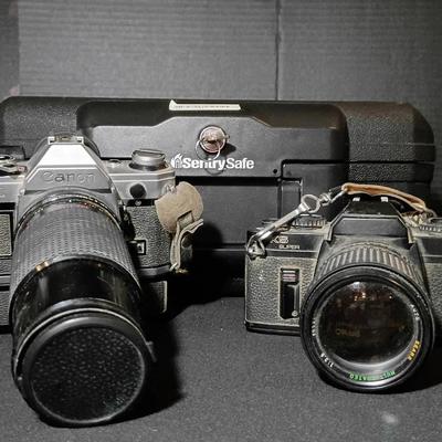Vintage SLR Cameras, NcStar Scope, & Sentry Safe