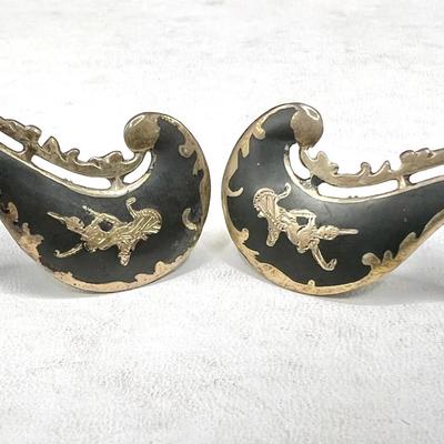 Sterling Silver Vintage Siam Niello Dancer Screwback Earrings