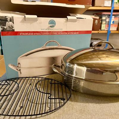 Martha Stewart Stainless Steel Covered Oval Roaster With Rack