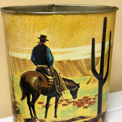 Metal Cowboy Wastebasket 