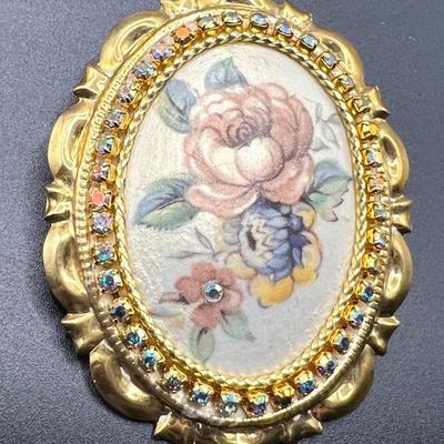 Vintage Lucite Brooch with Aurora Borealis Rhinestones