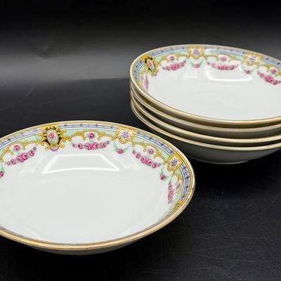 (5) Signed Victoria (Czech) Rose Garland VIT34 Art Deco Bowls