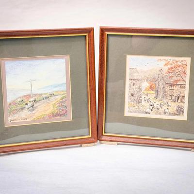 (2) Small Sheep Herding Art Prints