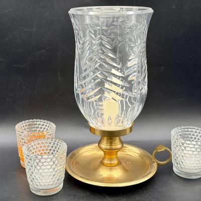 Solid Brass Candle Holder With Crystal Sconce & (3) Votives